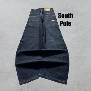 Baggy Wide Leg Southpole Raw Denim Y2K Skater Vintage Jeans - 34x32